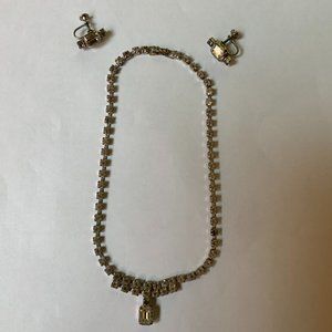 Vintage Faux Gem Necklace With Matching Screw Clamp Earrings